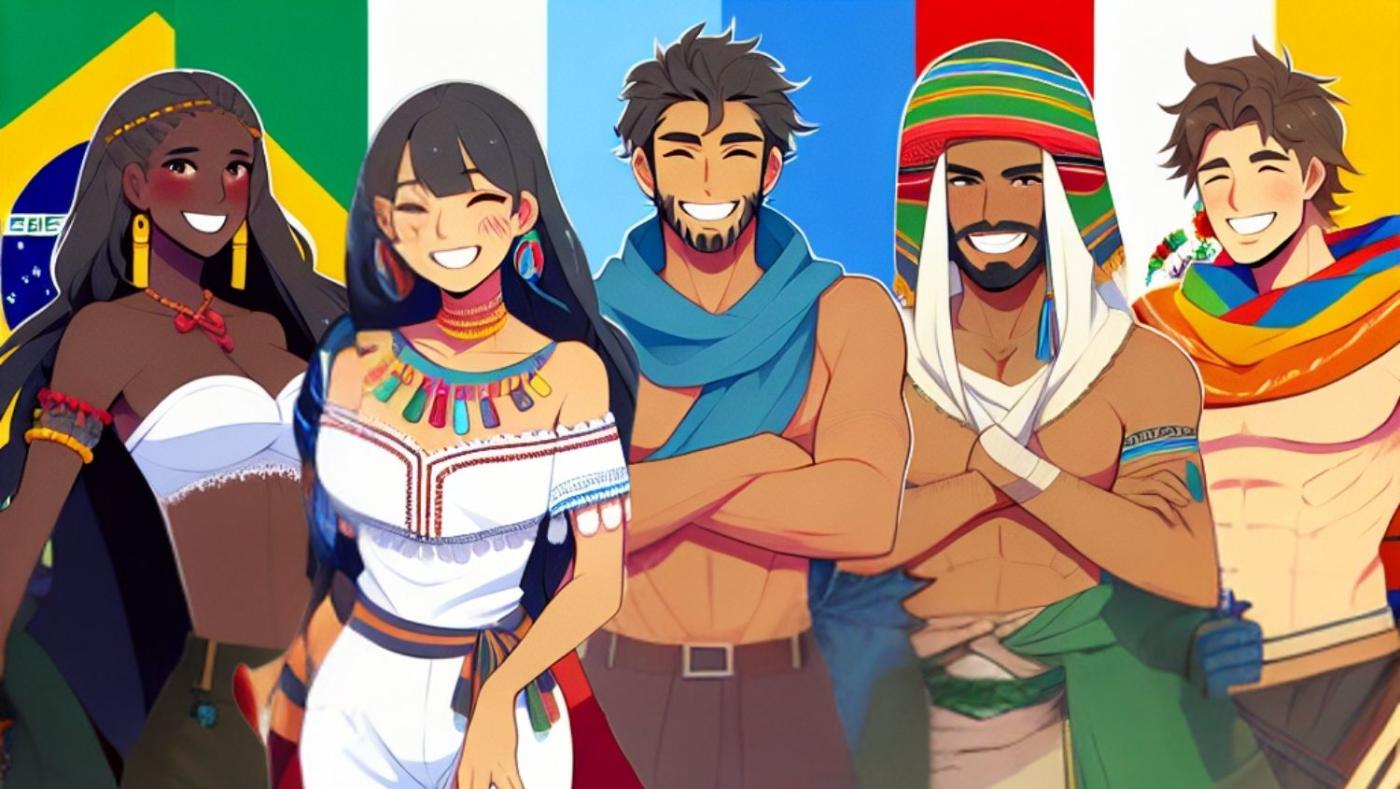 Imagen generada con IA representando personas de América Latina en estilo animé