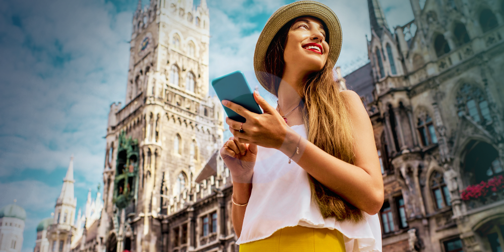 girl travelling with a phone in her hands