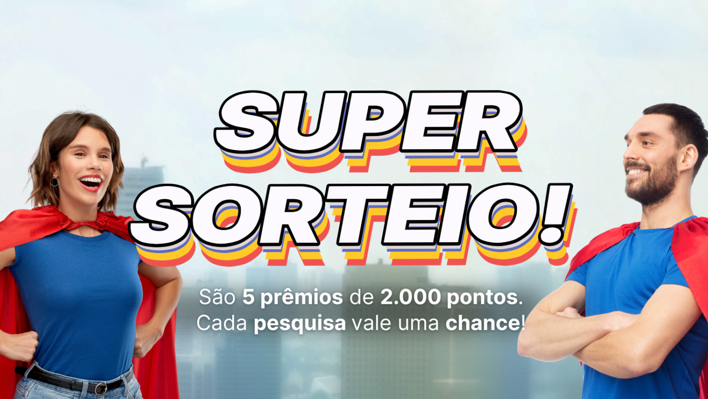  Imagem promocional do Super Sorteio da Ipsos iSay com o texto "Participe e concorra a um dos 5 prêmios de 2.000 pontos".