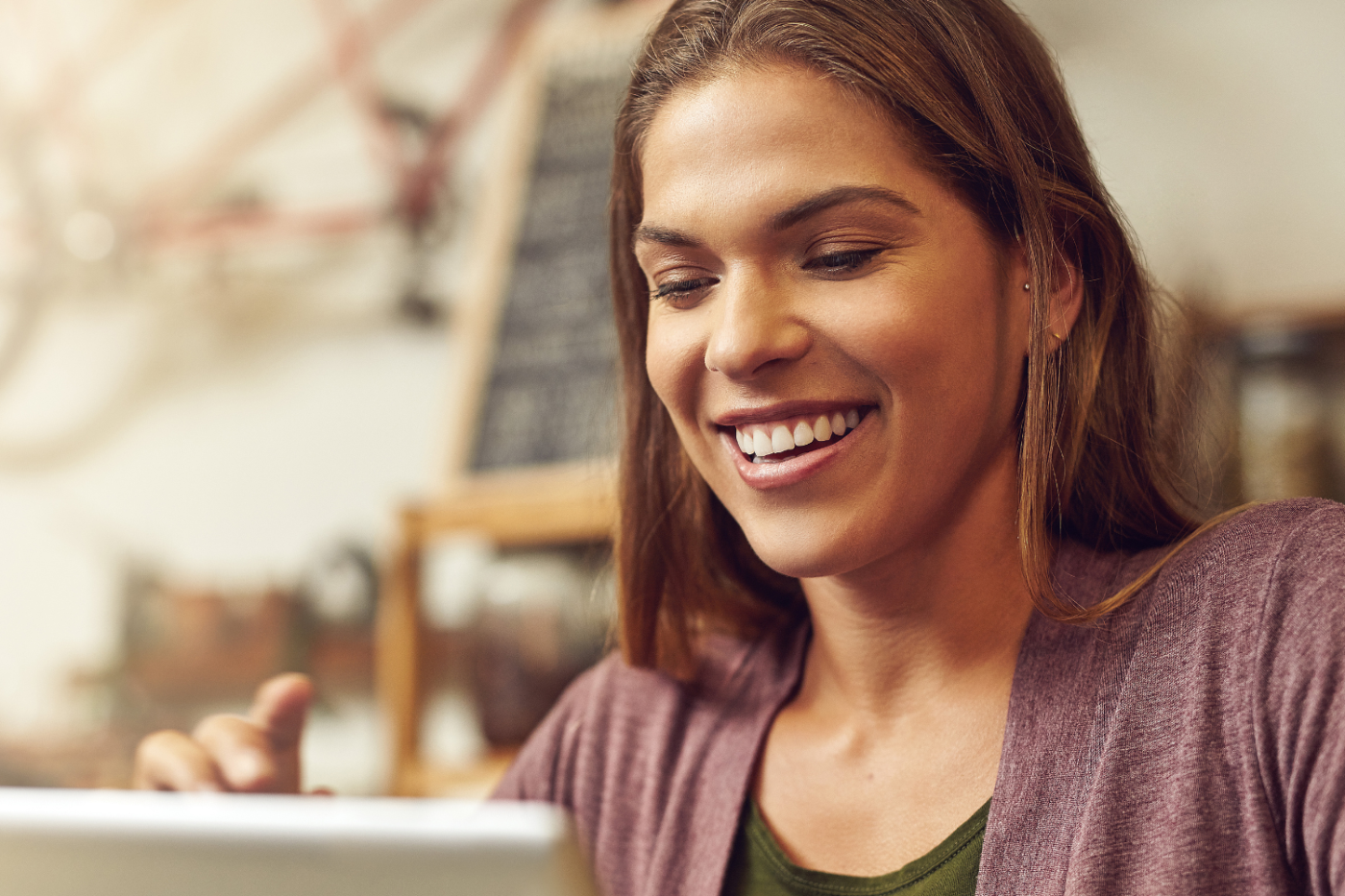 a woman smiling 