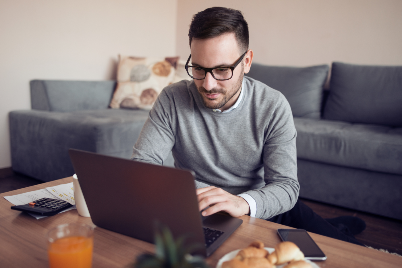 man working from home