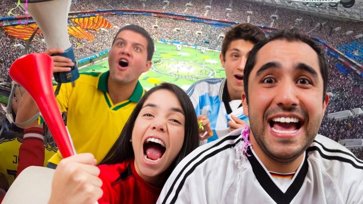 Hinchas de fútbol de distintos países esperando con ansias la Copa del Mundo.