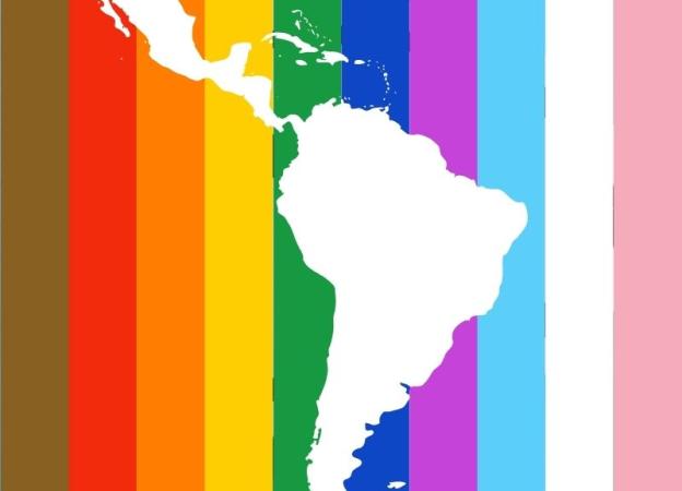 Bandera LGBT+ con silueta de América Latina