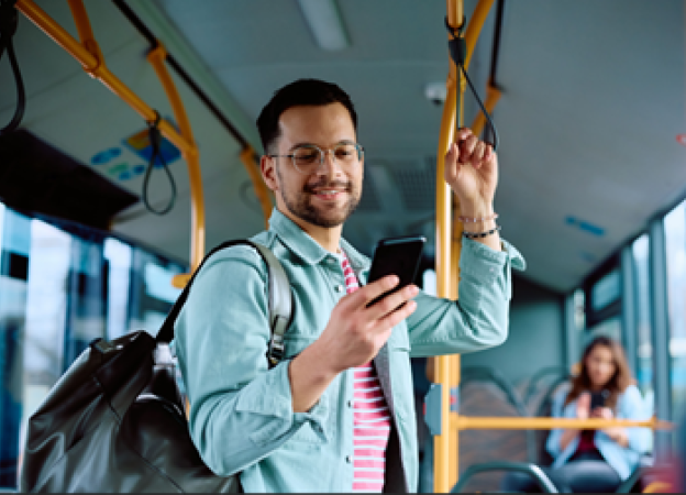 happy man using his mobile