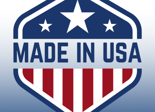Red, white, and blue Made in USA logo