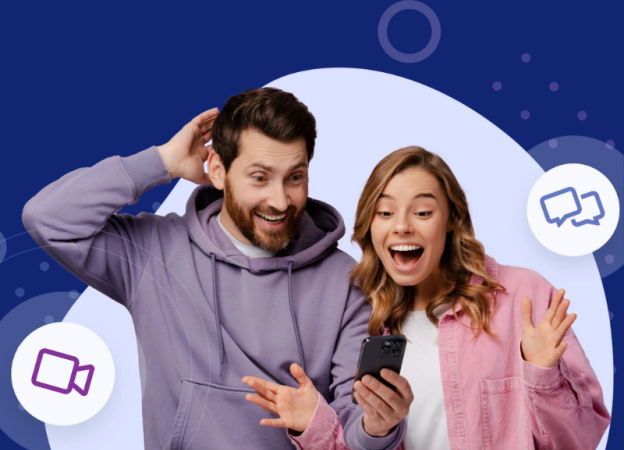 2 persons excited by new surveys on their phone