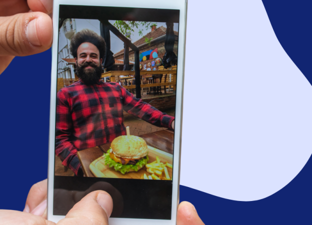 Closeup of a phone watching a food influencer video