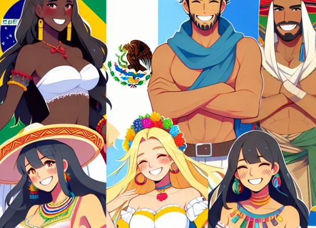 Imagen generada con IA representando personas de América Latina en estilo Studio Ghibli