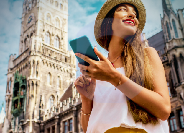 girl travelling with a phone in her hands