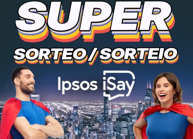 Imagen promocional del Super Sorteo de Ipsos iSay con el texto "Participa por uno de los 5 premios de 2.000 puntos".