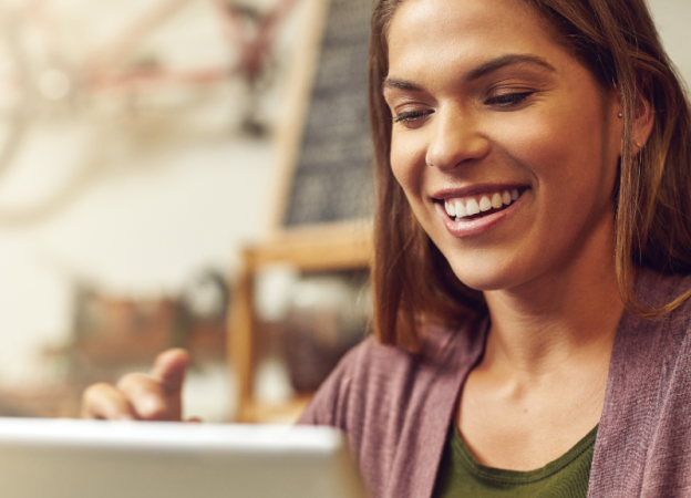 a woman smiling 