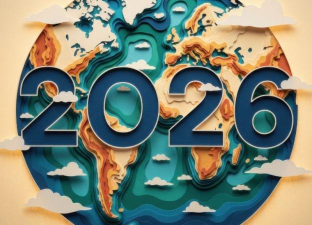 imagen representando el planeta tierra con los números 2026 encima. 